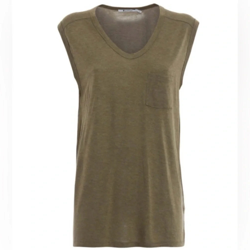 Alexander Wang Sz L Olive Green Sleeveless Relaxed Fit Tank Top